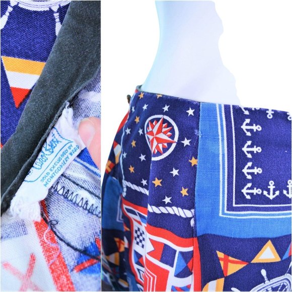Vintage 1960s Novelty Print Skort Blue Nautical Patriotic Shorts | W 27" - Picture 4 of 5